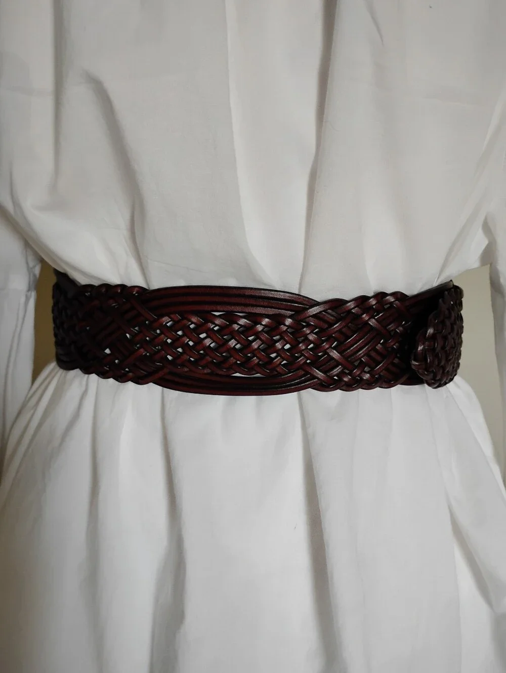 Woven Braided Bonded Leather Belt Brown Wide All Seasons Classic Bohemian